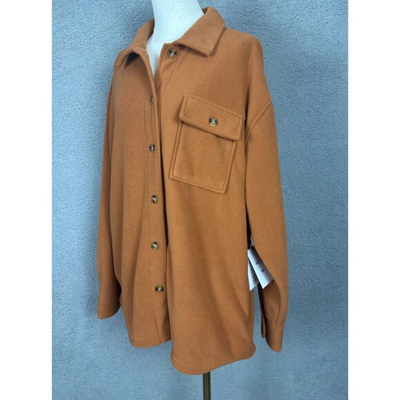 RVCA Women's Polar Birdie Shacket Mocha Bisque Overshirt Large Front Pocket NWTs - Picture 4 of 8